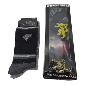 Game of Thrones NWT Crew Sock Bundle 6 pair Size 6-12 Gray Black Yellow Red